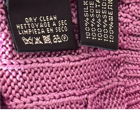 Ralph Lauren Black Label Orchid Purple 100% Silk Cable Knit Sweater Sz Small - Picture 5 of 11